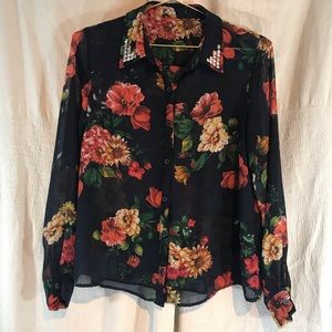 Dark Blue Floral Long Sleeve Shirt